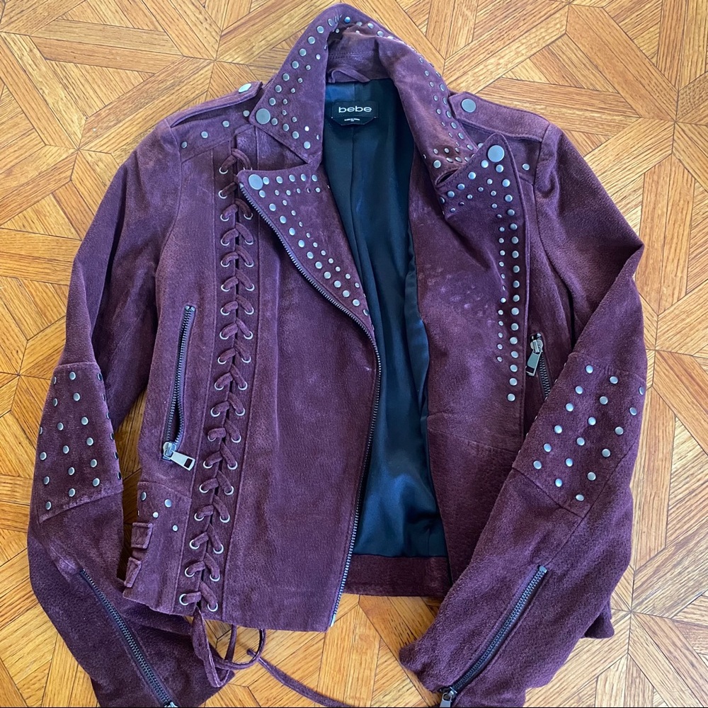 Maroon red suede moto jacket - Bebe